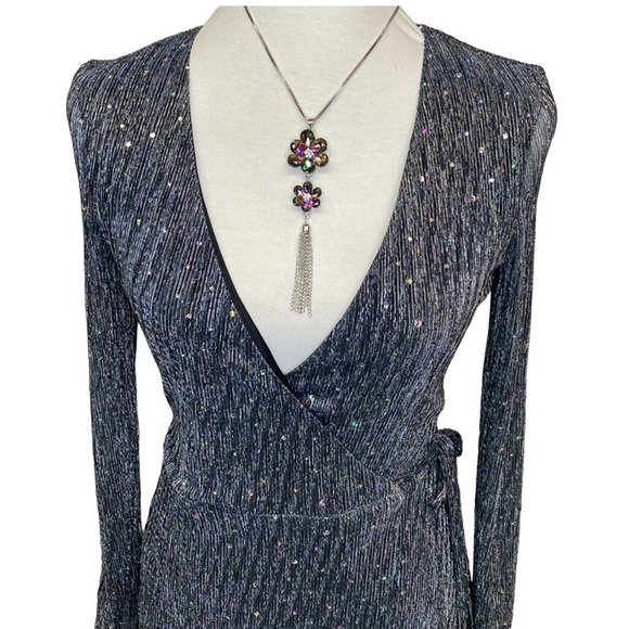 Top Shop Sparkling Silver Wrap Dress - Picture 3 of 9
